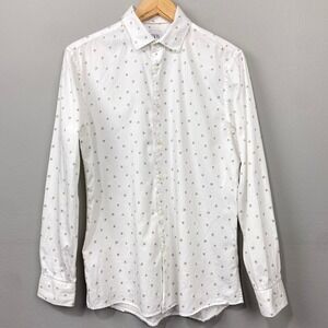 Zara Button Down Shirt Sz L White Slim Fit Floral Print Long Sleeve Preppy Indie